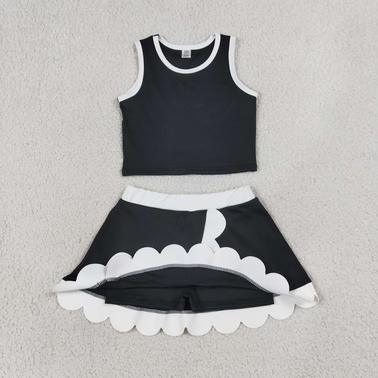 solid black and white scallop athletic skort outfit girls clothes