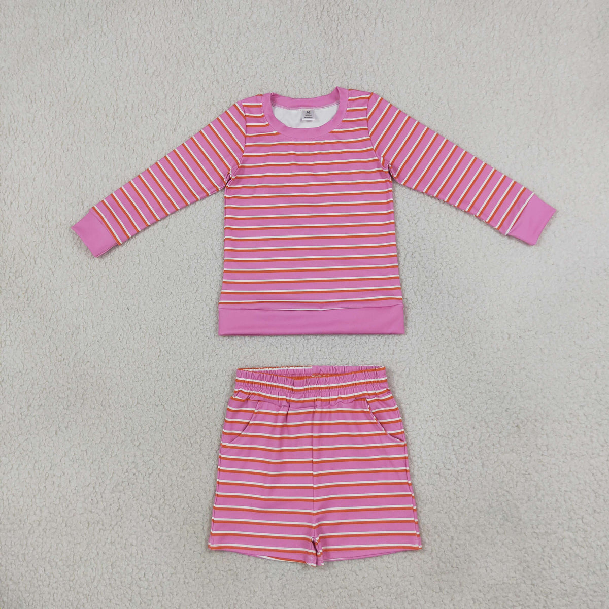 athletic pink stripe shorts set yoga outfit girls clothing
