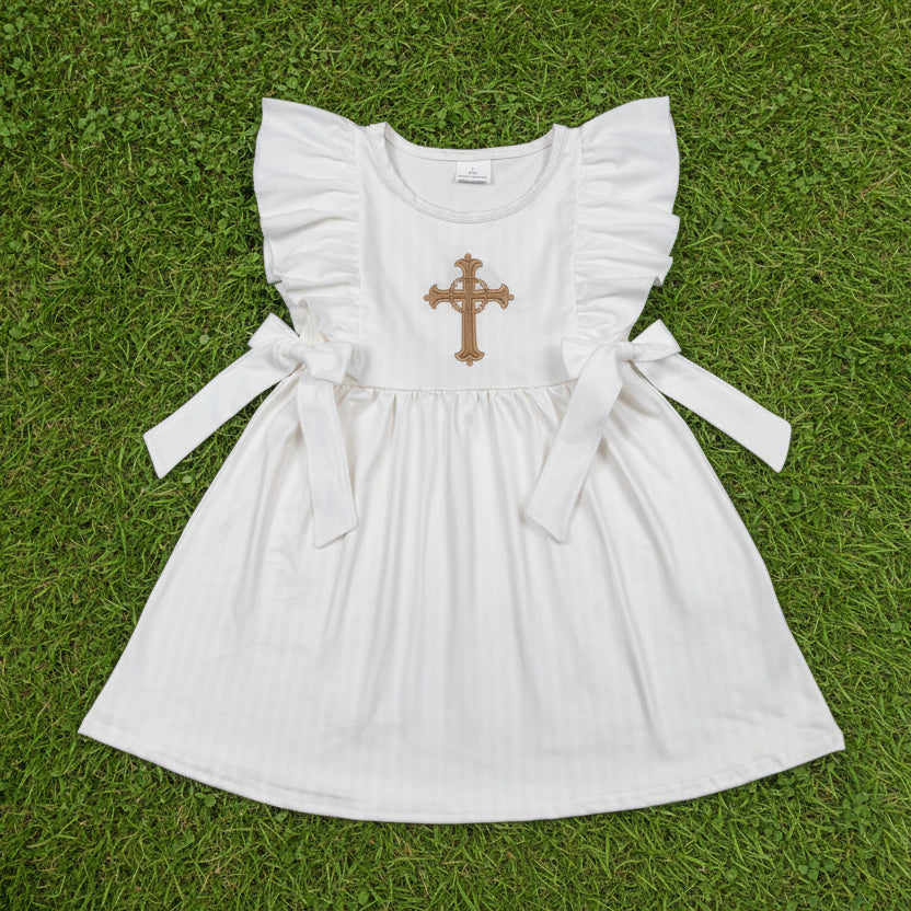striped easter cross embroidered dress