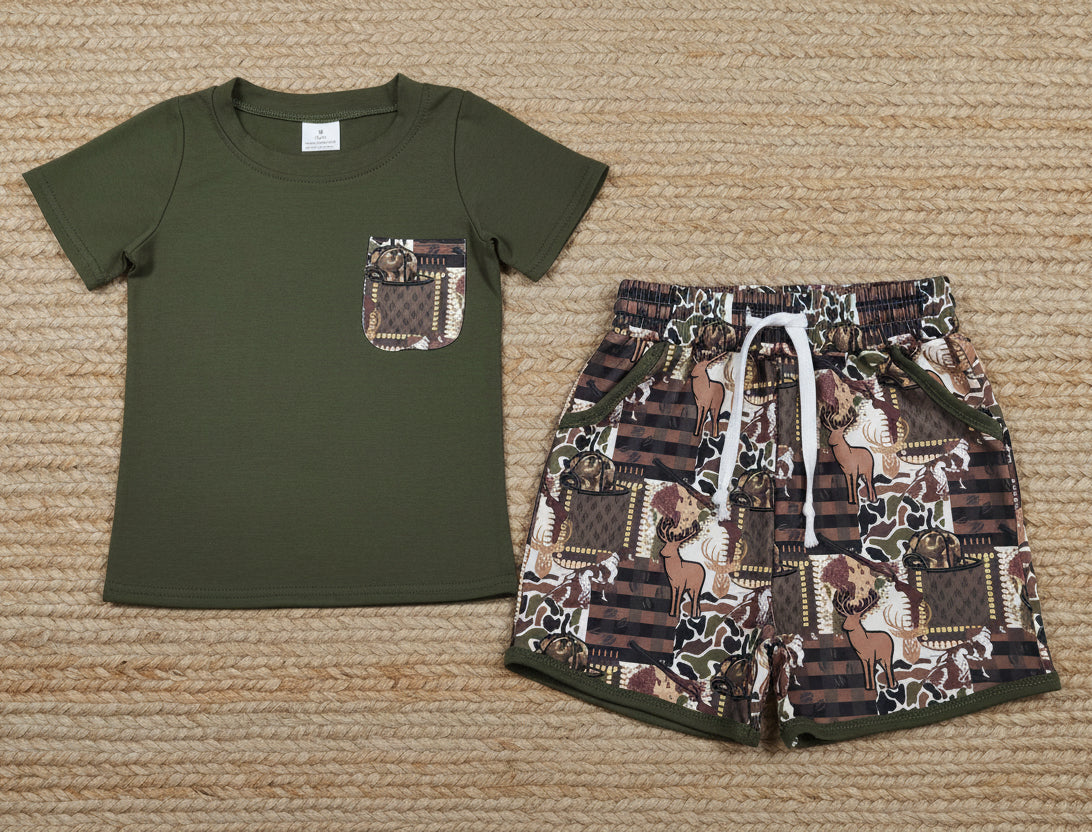 deer hunting print boy shorts set