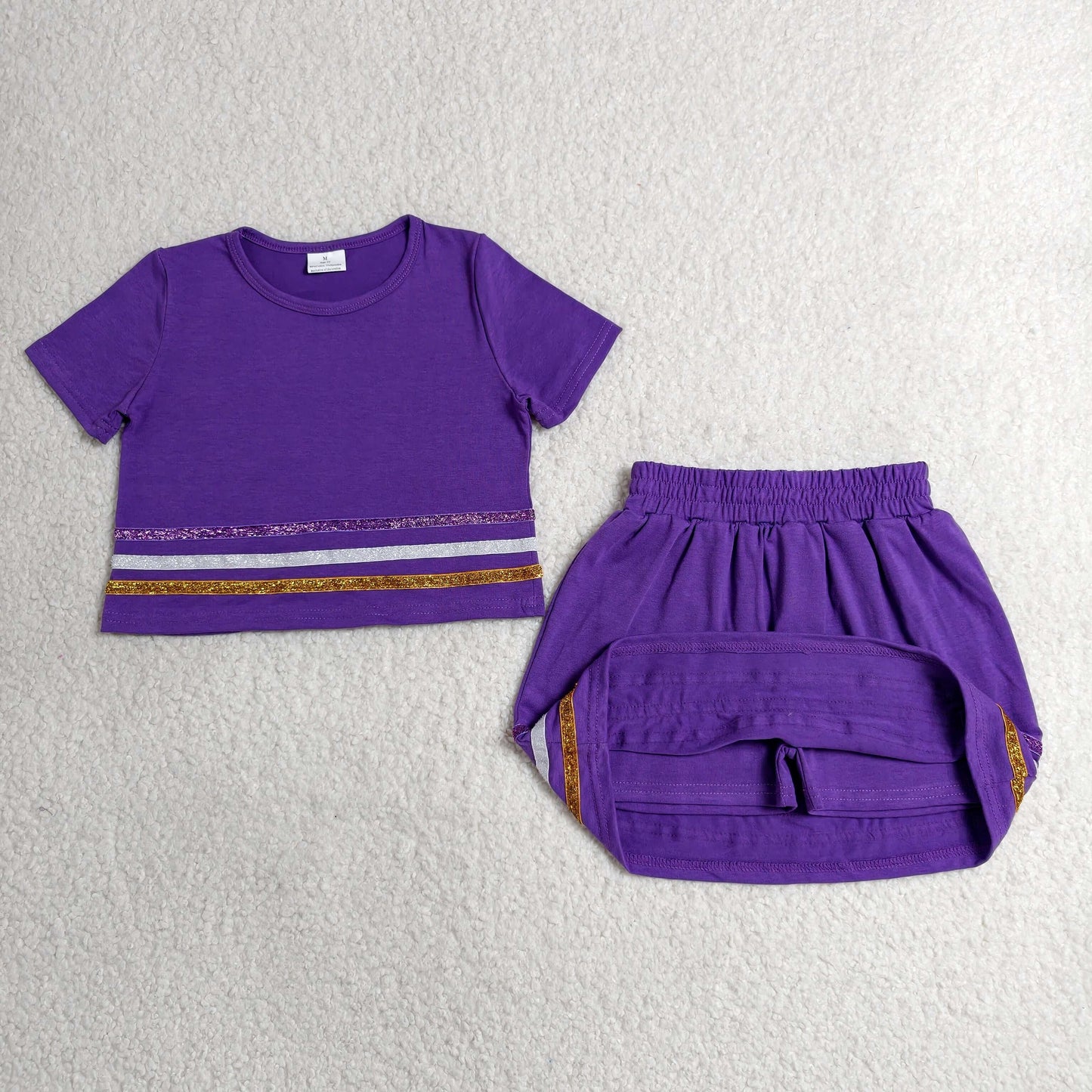 purple glitter striped skort set girls clothing