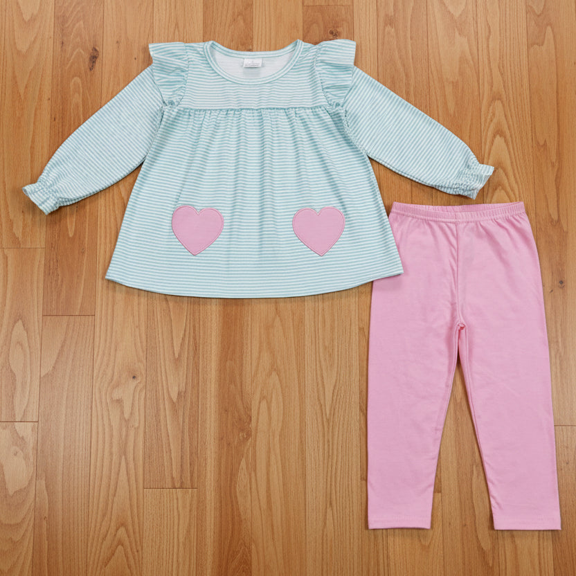 baby girl valentine's day clothing heart embroidery legging set