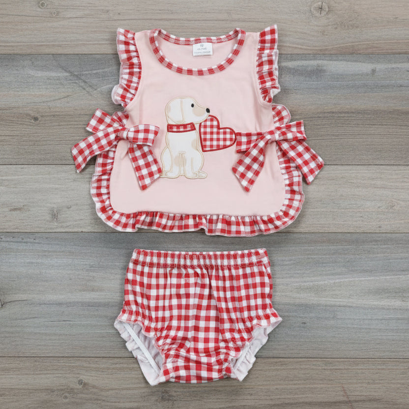 baby dog heart embroidery valentine bummie set
