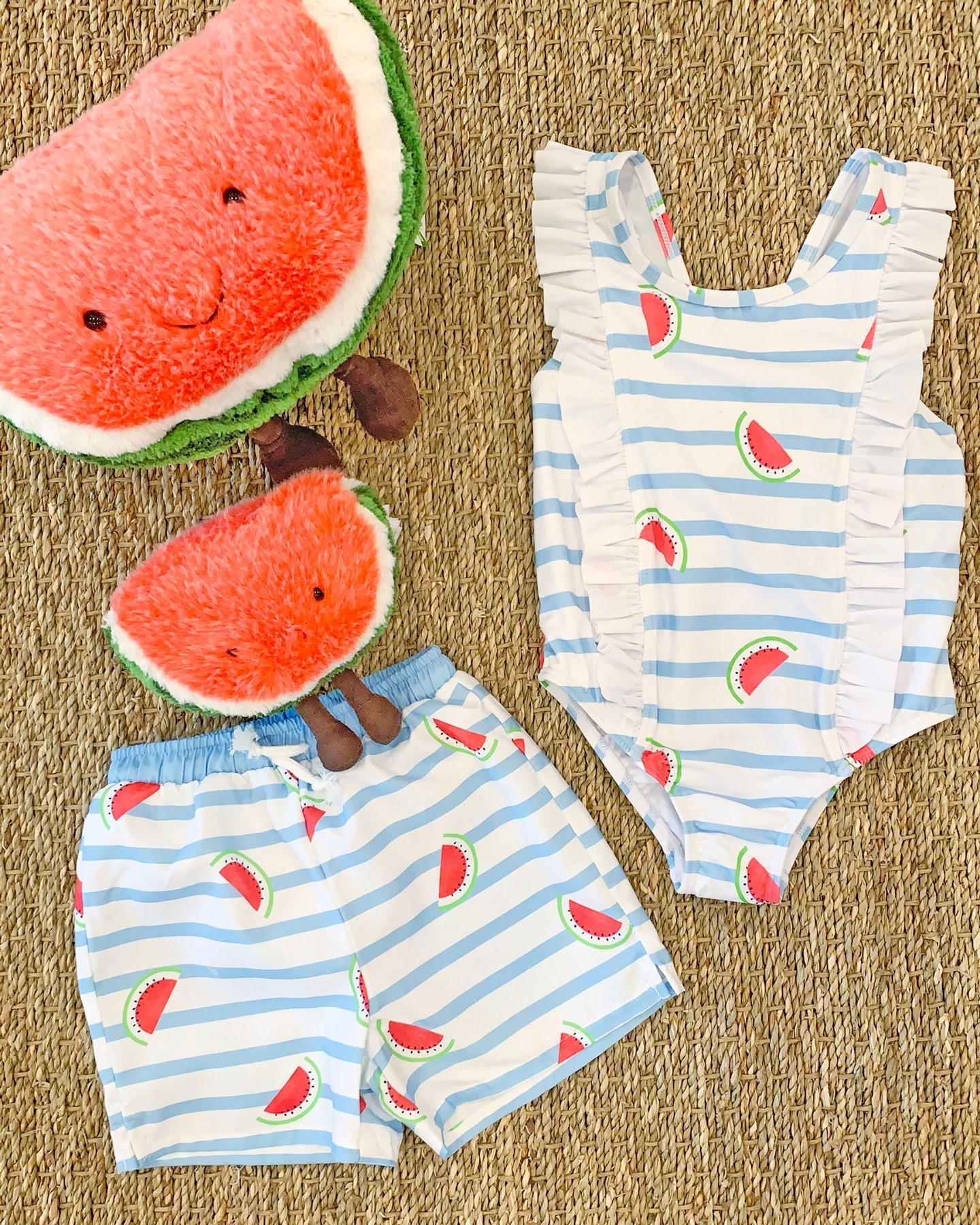preorder S0421 Watermelon blue striped white lace one-piece swimsuit