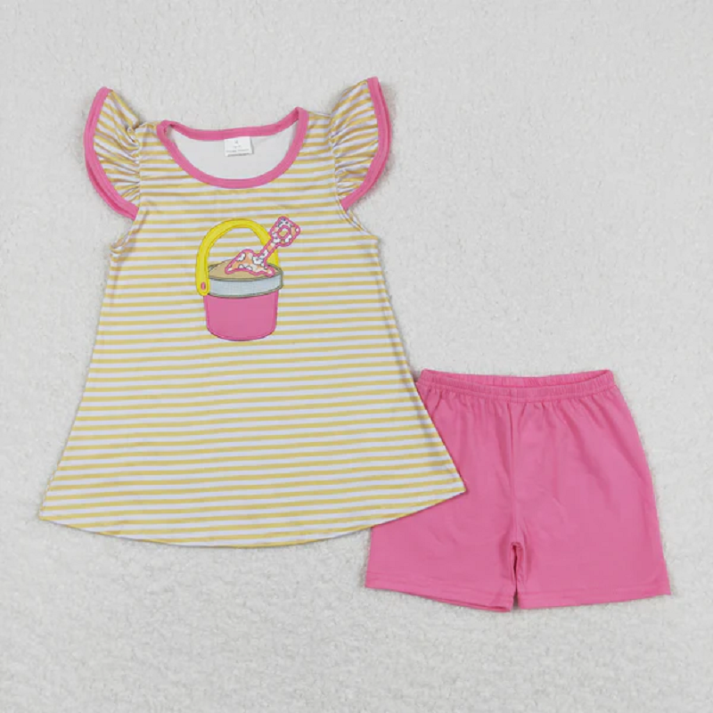 Match Baby Kids Embroidery Beach Shirt Shorts Clothes Sets D 6.13