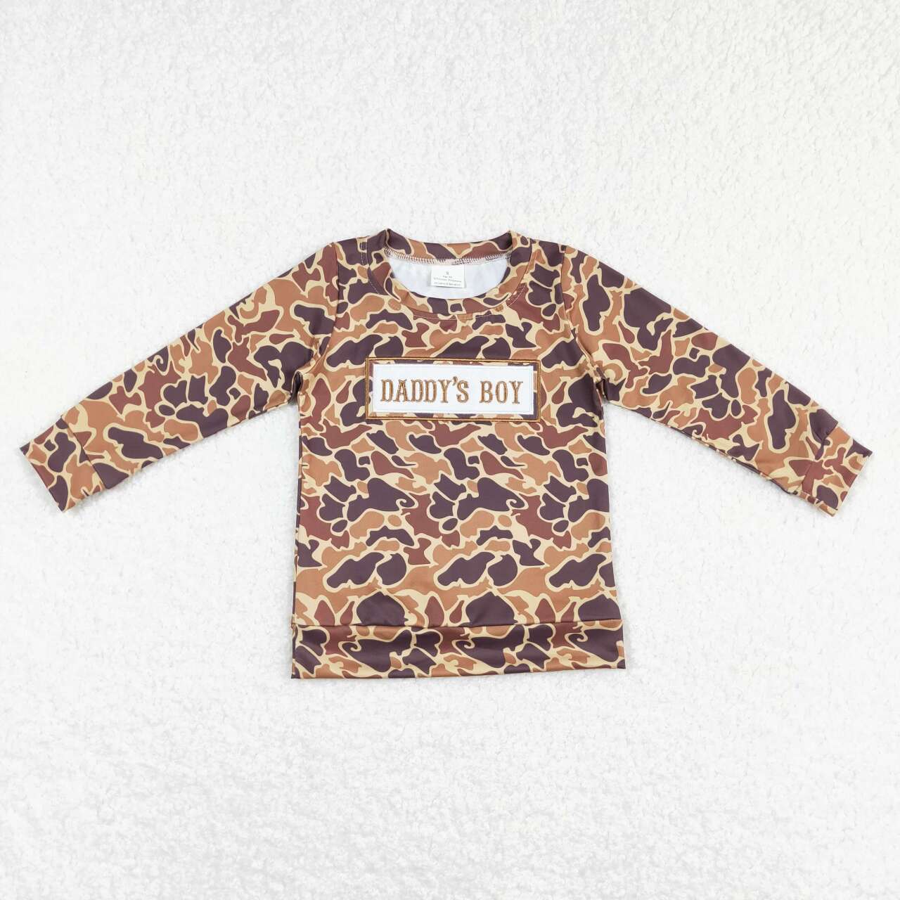 BT0476 Brown camouflage long-sleeved top with embroidered mama's boy letters