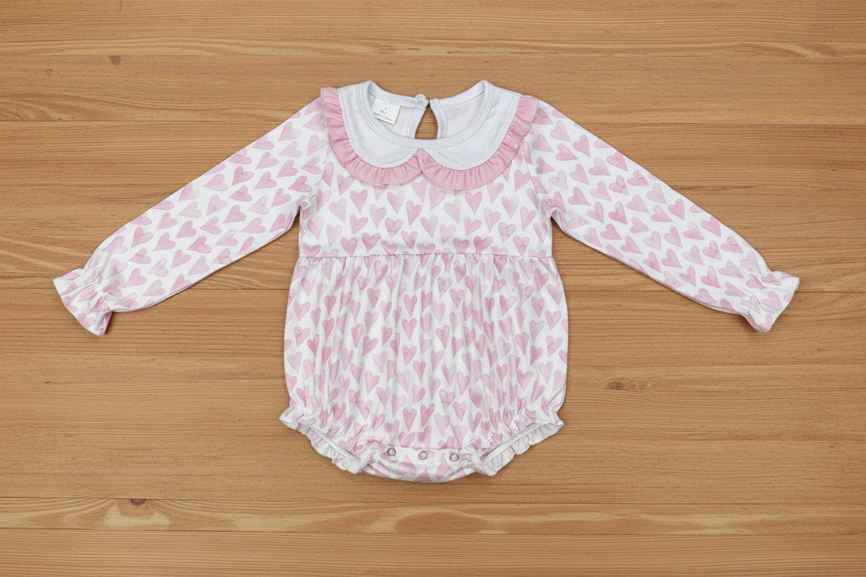 baby girl valentine's day pink heart romper