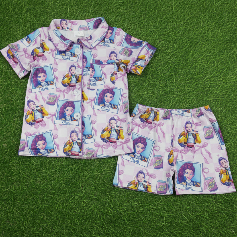 kpop button down shorts pajama set