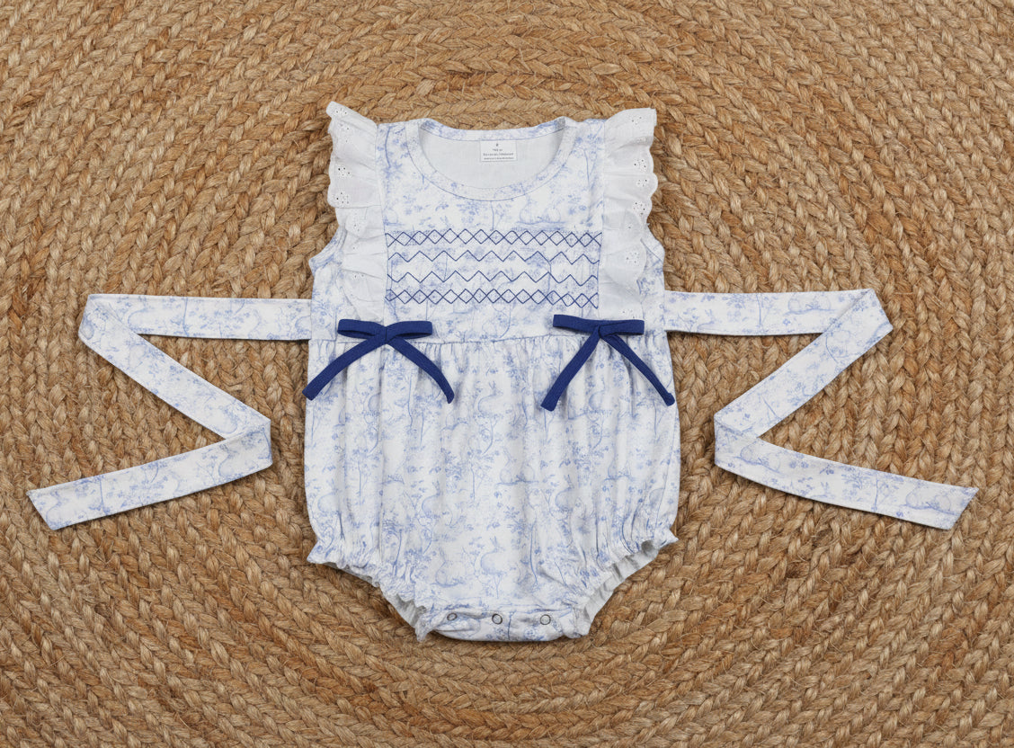 SR3219 baby girl embroidery bunny toile bubble romper easter baby clothes