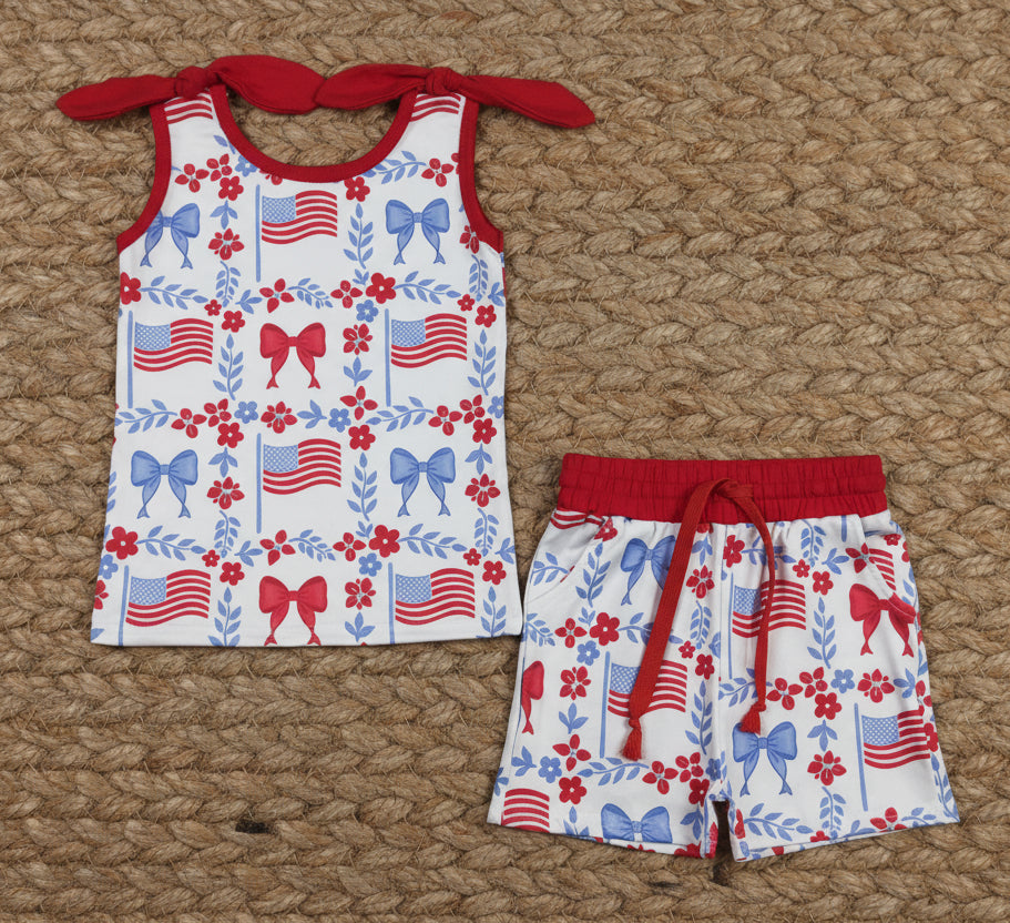 red white blue coquette and flag shorts set 4th of july girls clothing