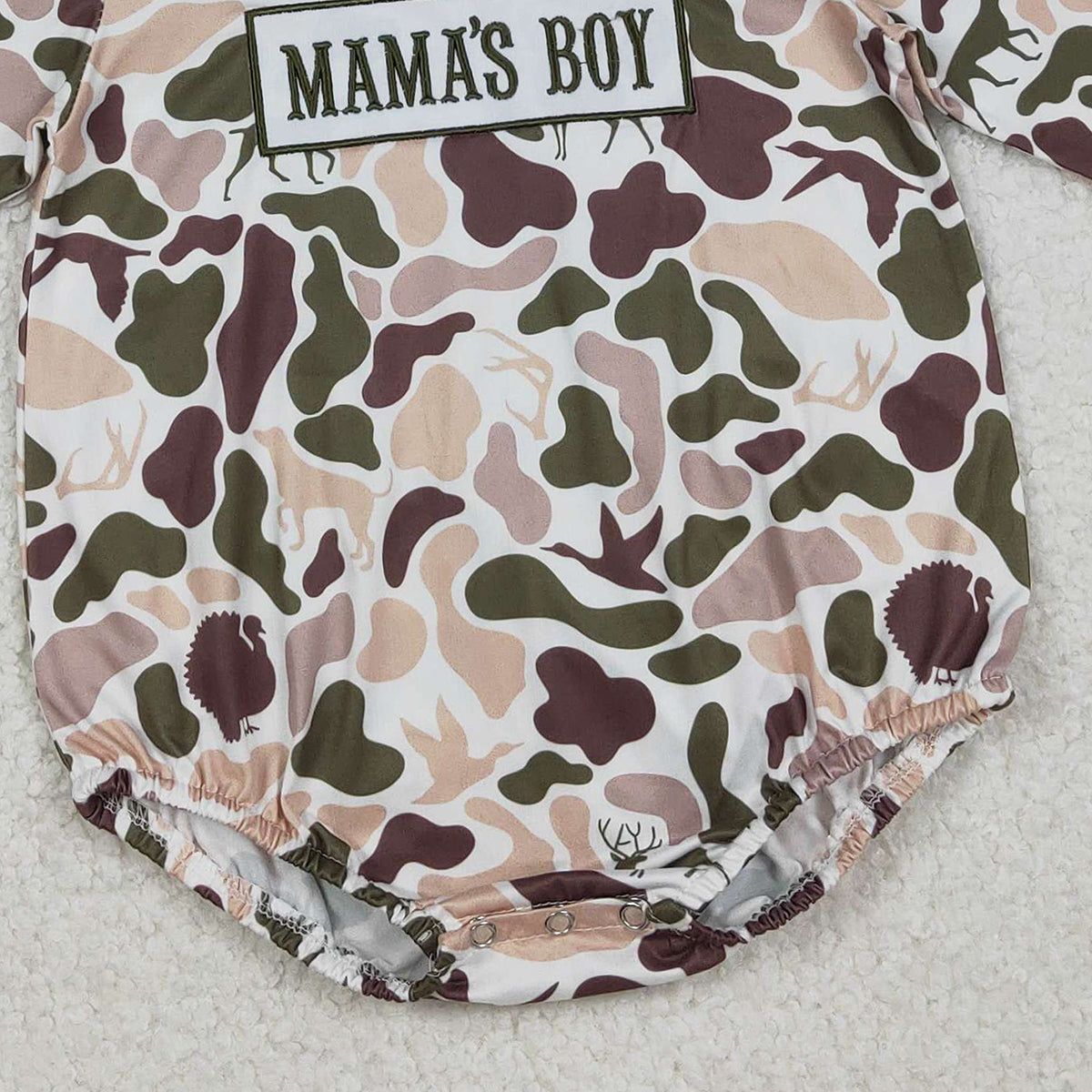 Mama's Boy Baby Boys Camo Hoodie Rompers Embroidered Deer Dogs Ducks Design Comfortable Soft Fabric Infant Outfit