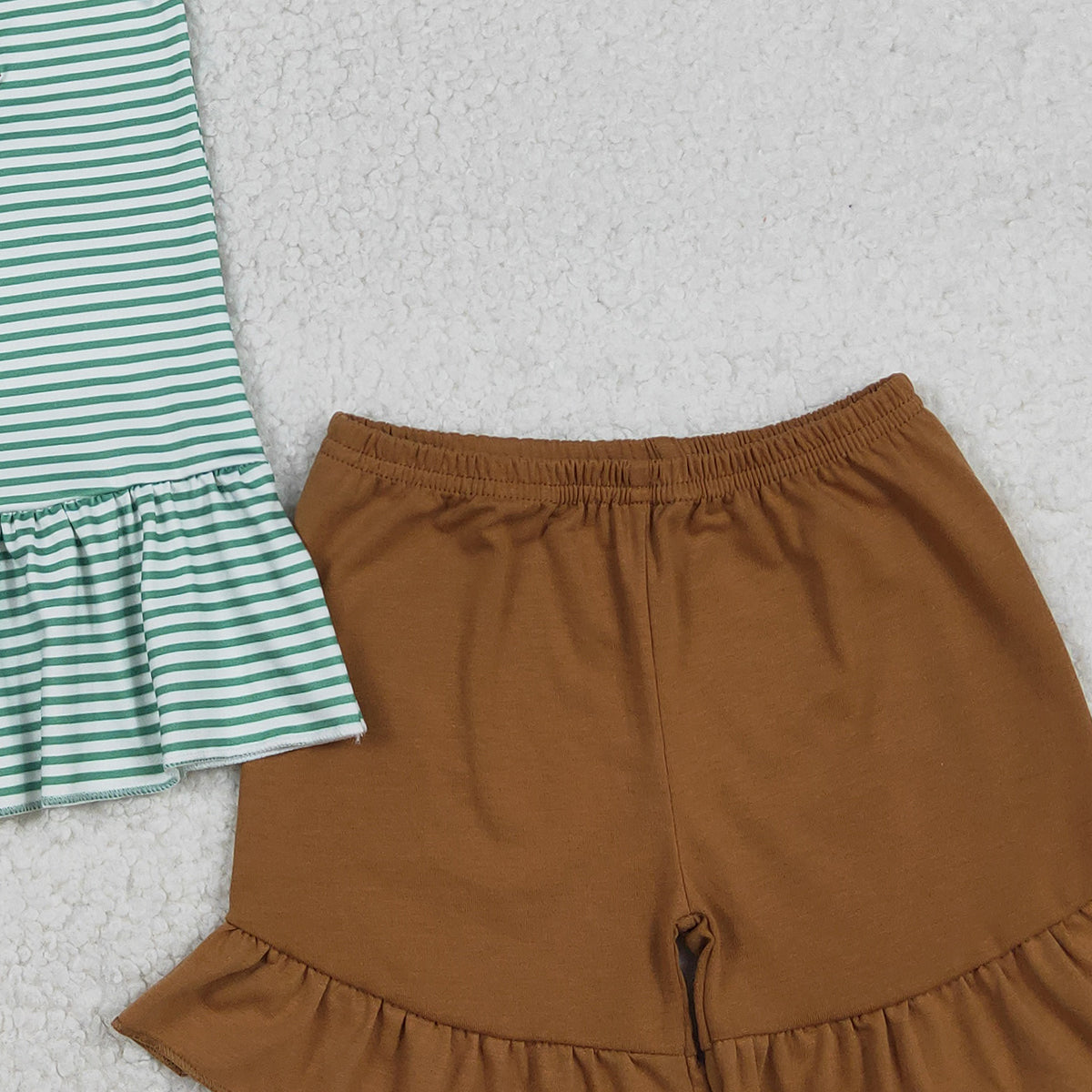 Baby Girls Hunting Clothes Sets Embroidery Ducks Dogs Stripe Collar Tunic Ruffle Shorts Outfit for Little Girls