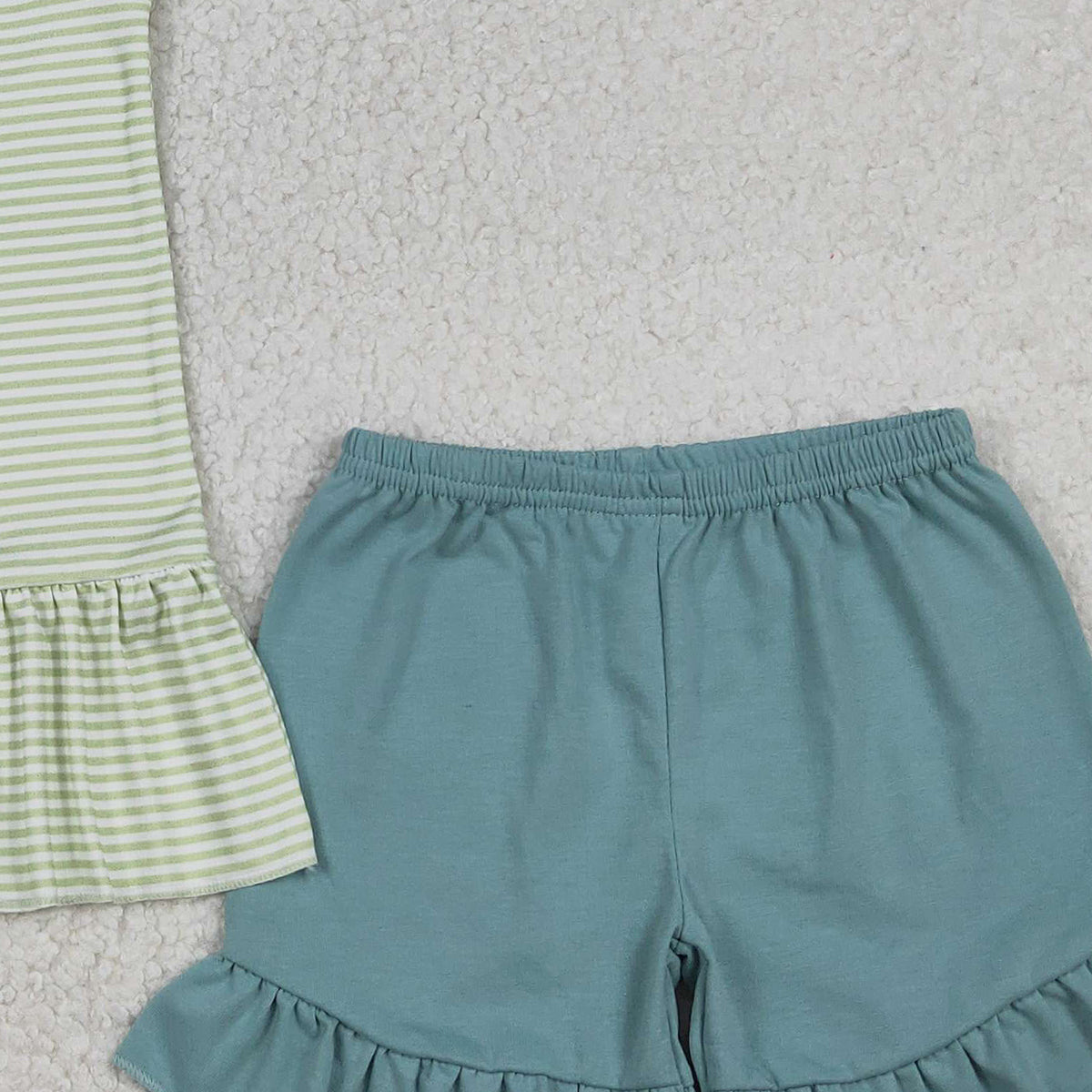 Embroidery Fishing Baby Girls Stripe Collar Tunic Ruffle Shorts Set Cute Hunting Theme Outfit for Little Girls