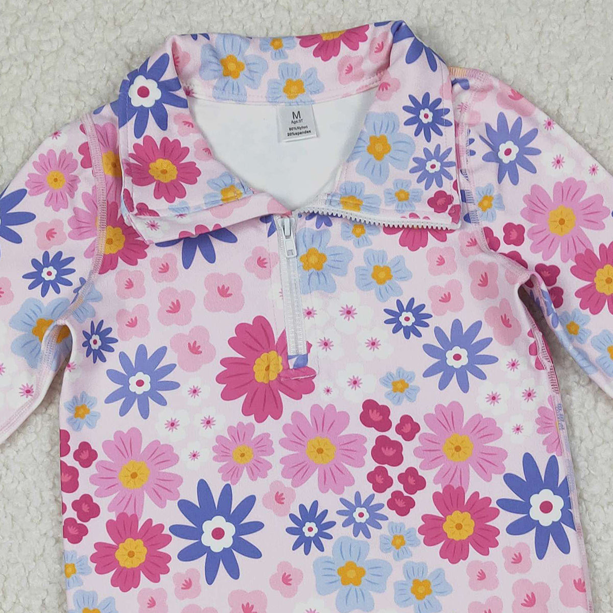 Baby Girls Daisy Flowers Zipper Pullover Top with Hot Pink Pleated Skirt And Shorts Yoga Active Wear Children's Outfit Set