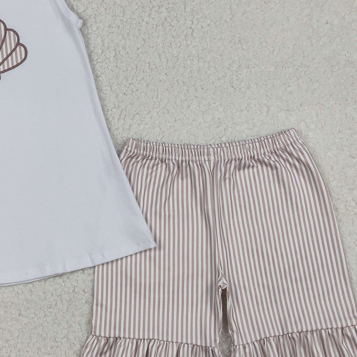 Baby Girls Embroidery Tunic Ruffle Shorts Outfit Set Stripe Shells Design Comfortable Soft Fabric Children's Wear Clothing Set