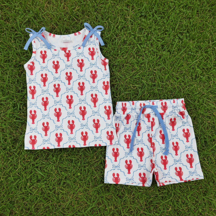 bow and crawfish print girl tank shorts set