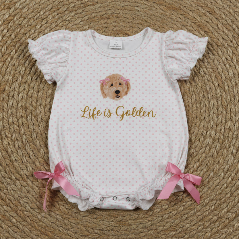 SR3779 life is golden polk dots bubble romper baby clothes
