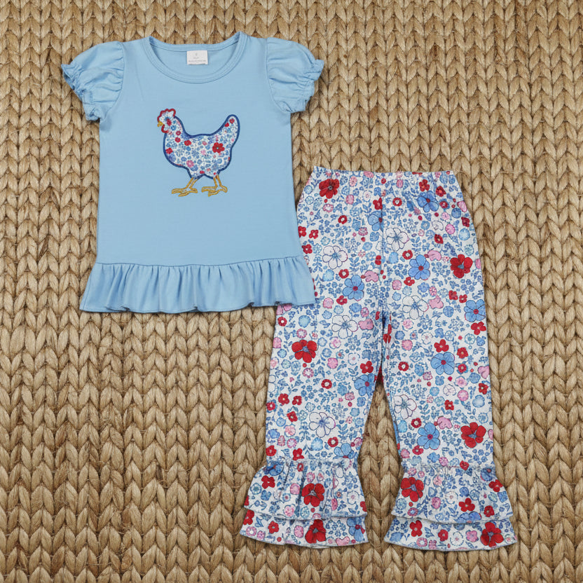 floral chicken print ruffle pants set