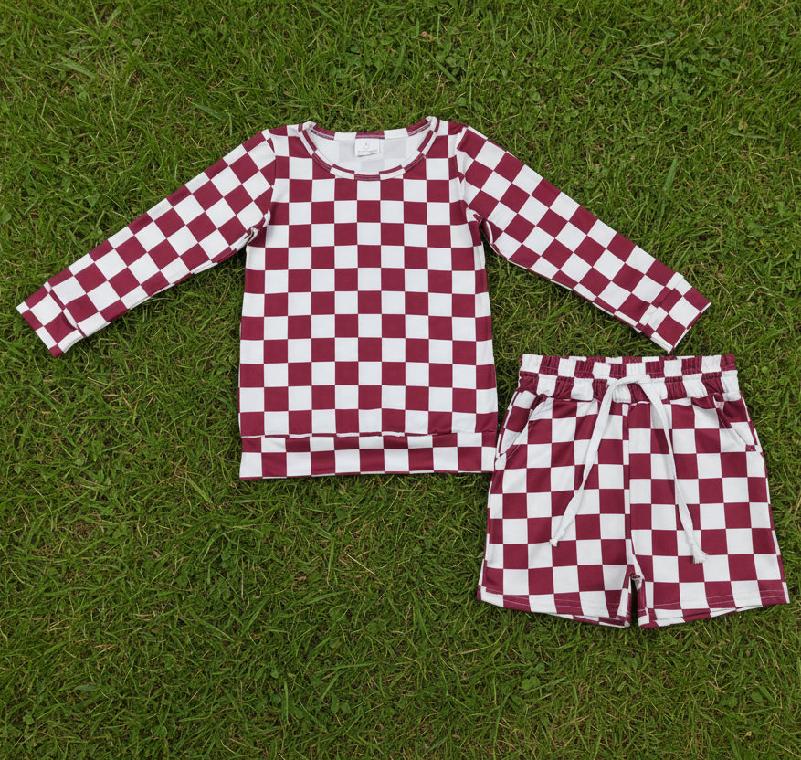 long sleeve checkered shorts set