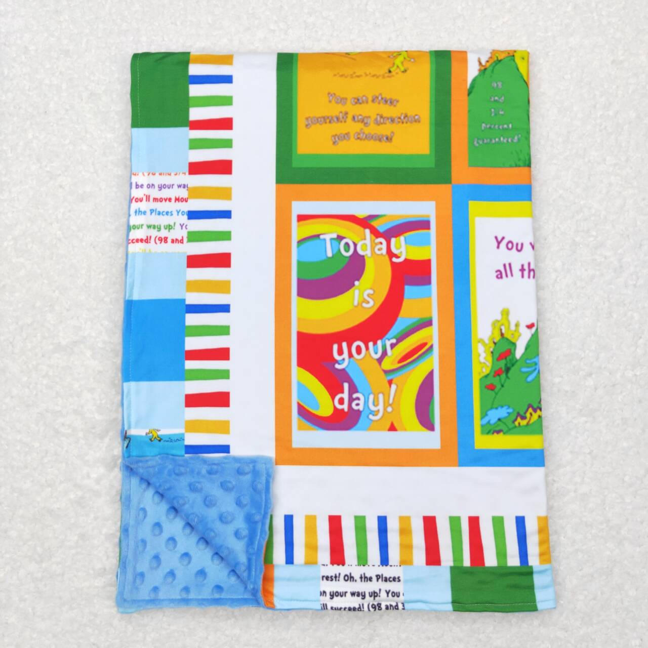 BL0083 Plaid cartoon blue baby blanket