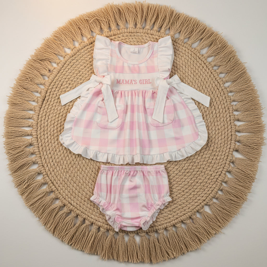 pink plaid mama's girl embroidery bummie set