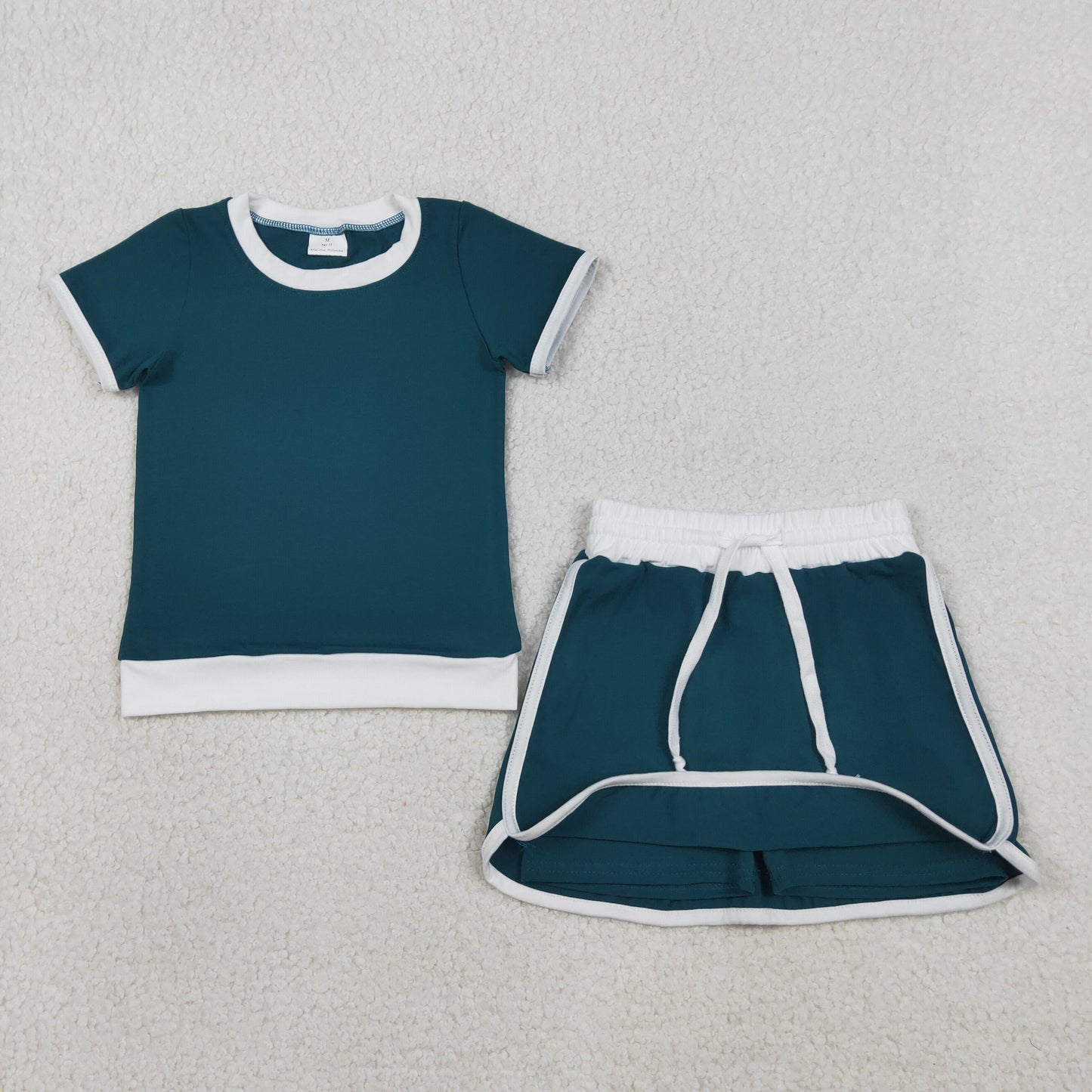 solid deep teal white skort set girls clothing