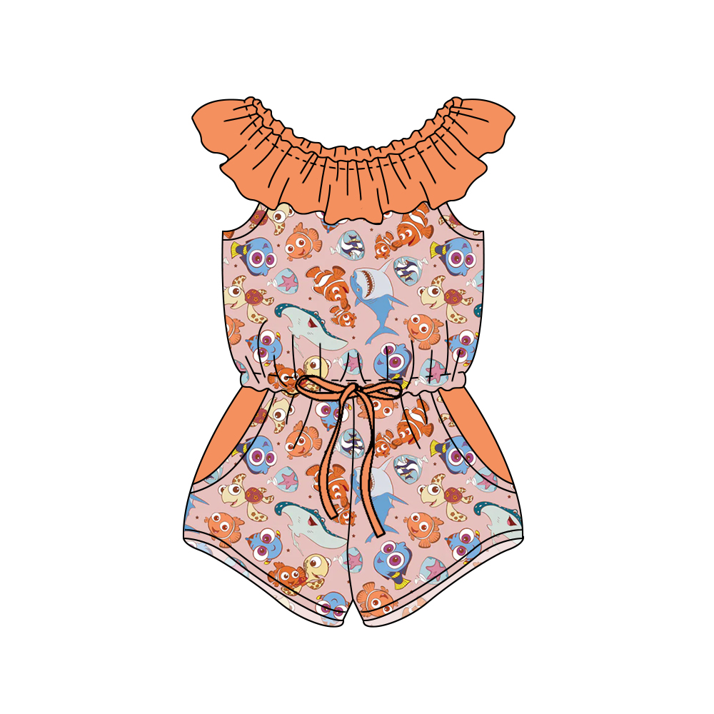 presale SR1539 Cartoon fish orange lace sleeveless jumpsuit