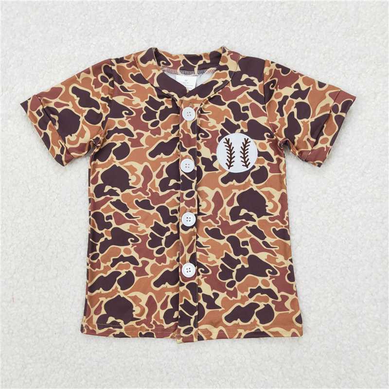 Match Baseball Baby Boys Brown Camo Button Team Short Sleeve Shirts Tops Rompers D 1121