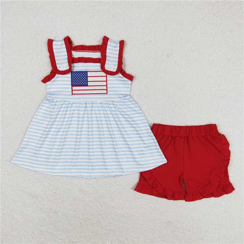 Match Baby Girls Flag 4th Of July Sibling Rompers Clothes Sets