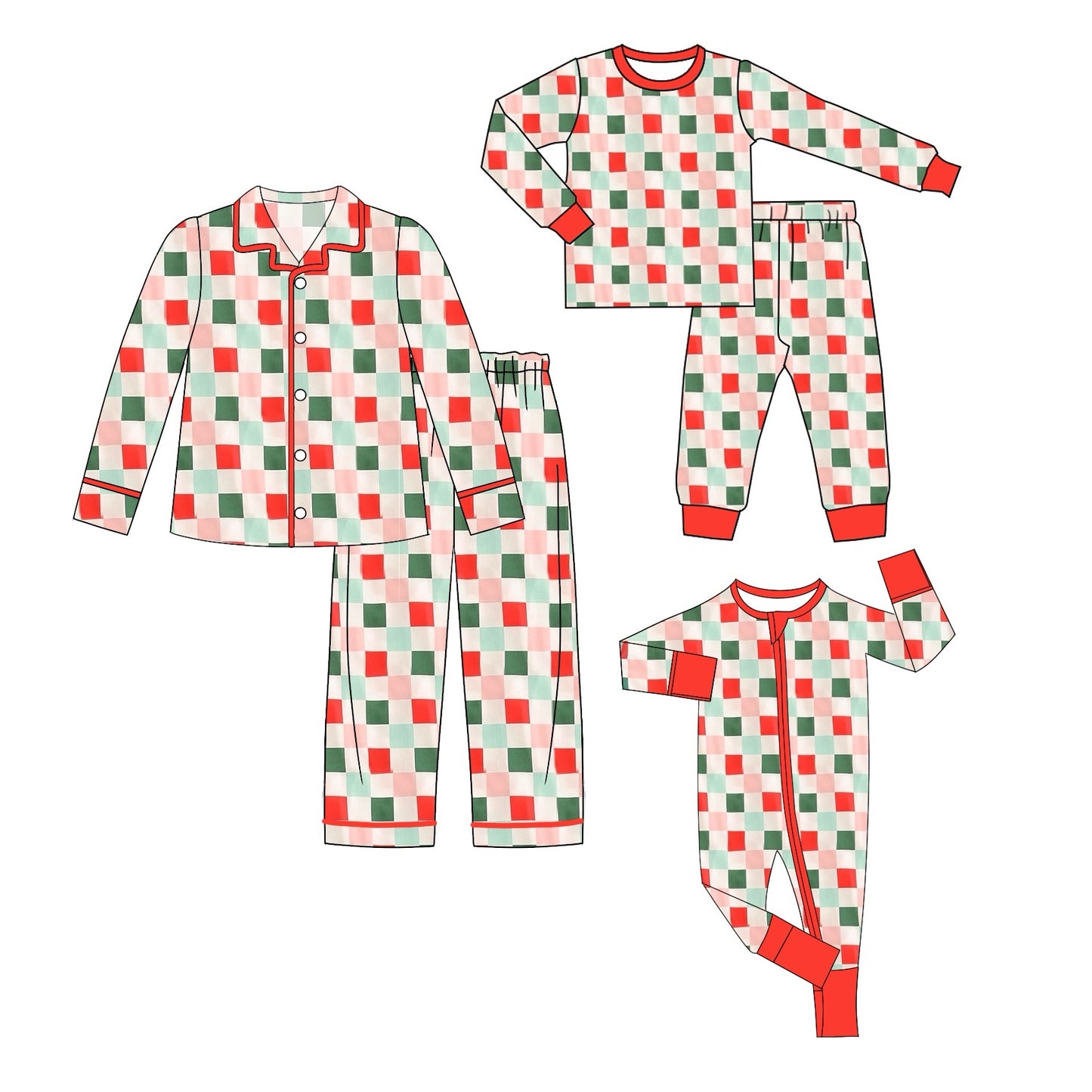 LR1197 Bamboo Christmas Colorful Plaid Zipper Long Sleeve Bodysuit