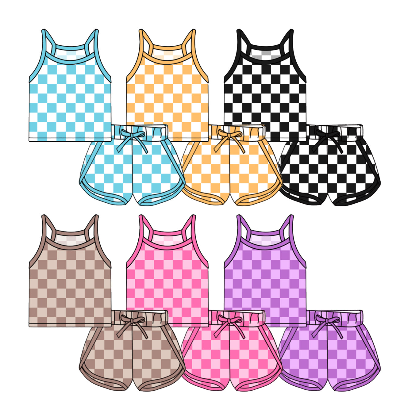presale GSSO2333 Baby Girls Yellow Strap Plaid Top Short Sport Set D 3.3