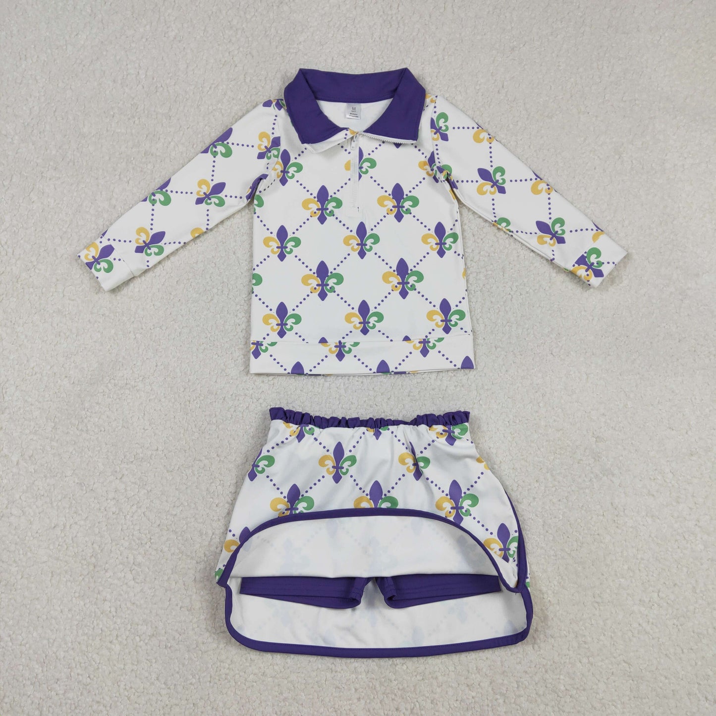 mardi gras saint athletic zip pullover skort set outfit