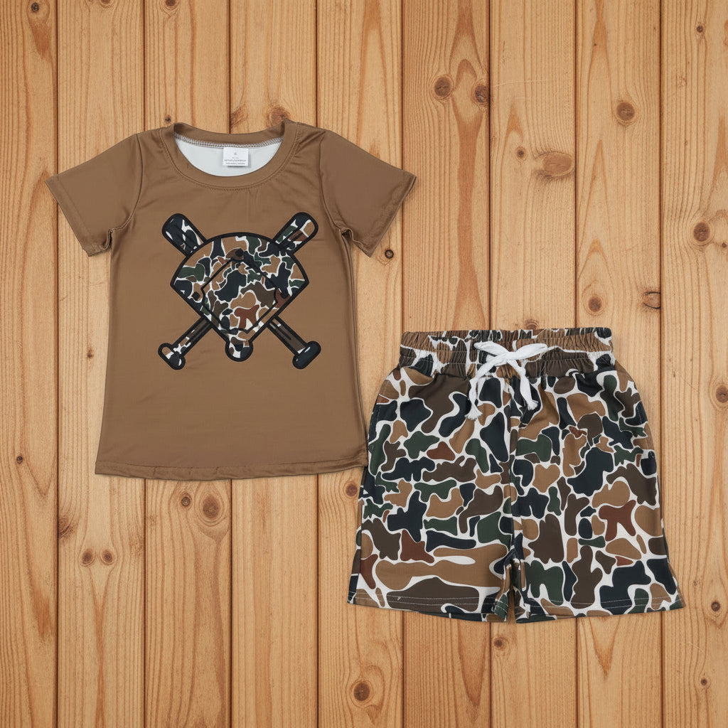 camo baseball boy shorts set
