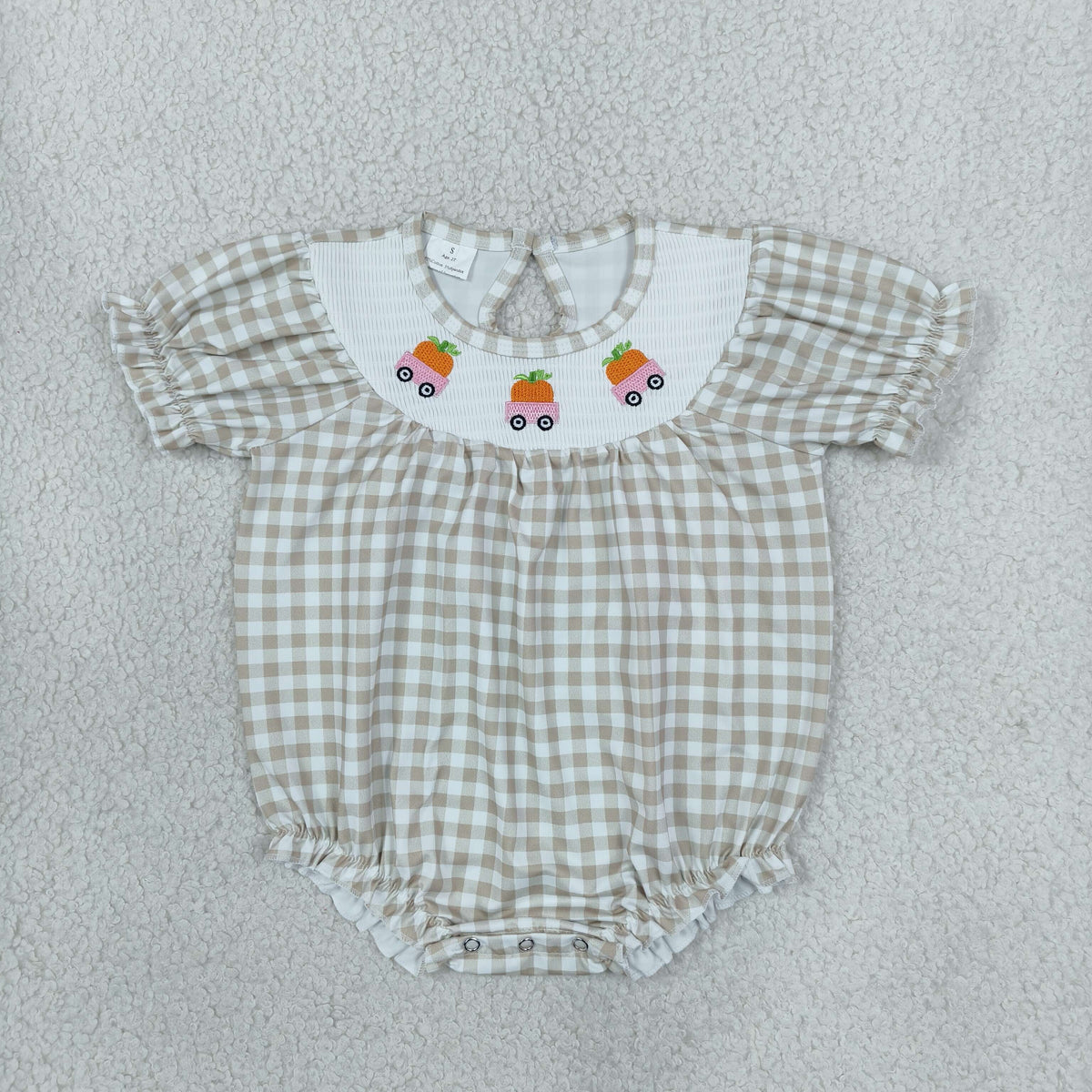 pumpkin target embroidery gingham smock romper