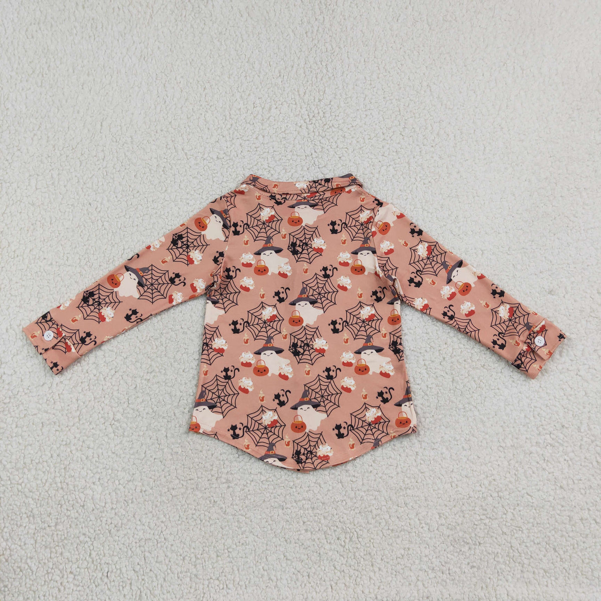 Halloween cat spider web flat long sleev button down shirt boy clothes