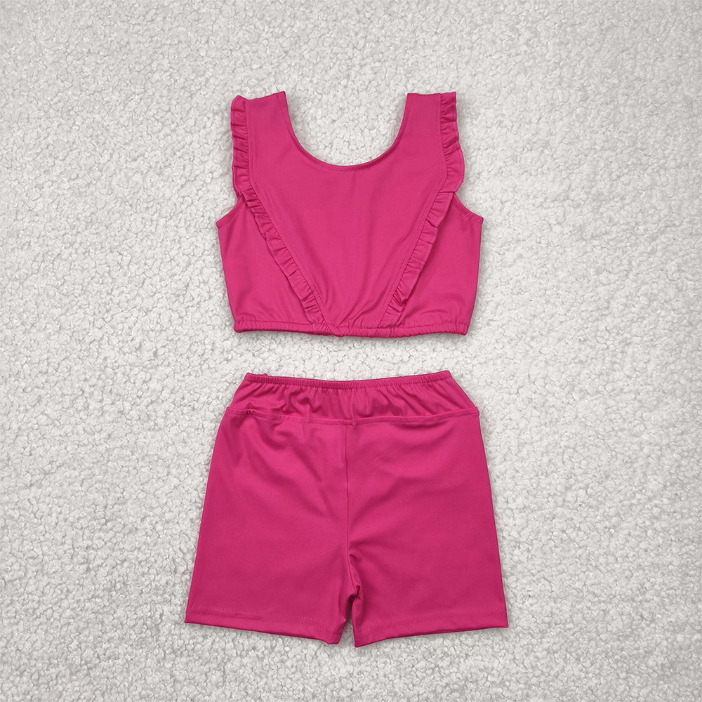 GSSO2284 Baby Girls Dark Pink Yoga Vest Shorts Active Wear Sets D 4.19