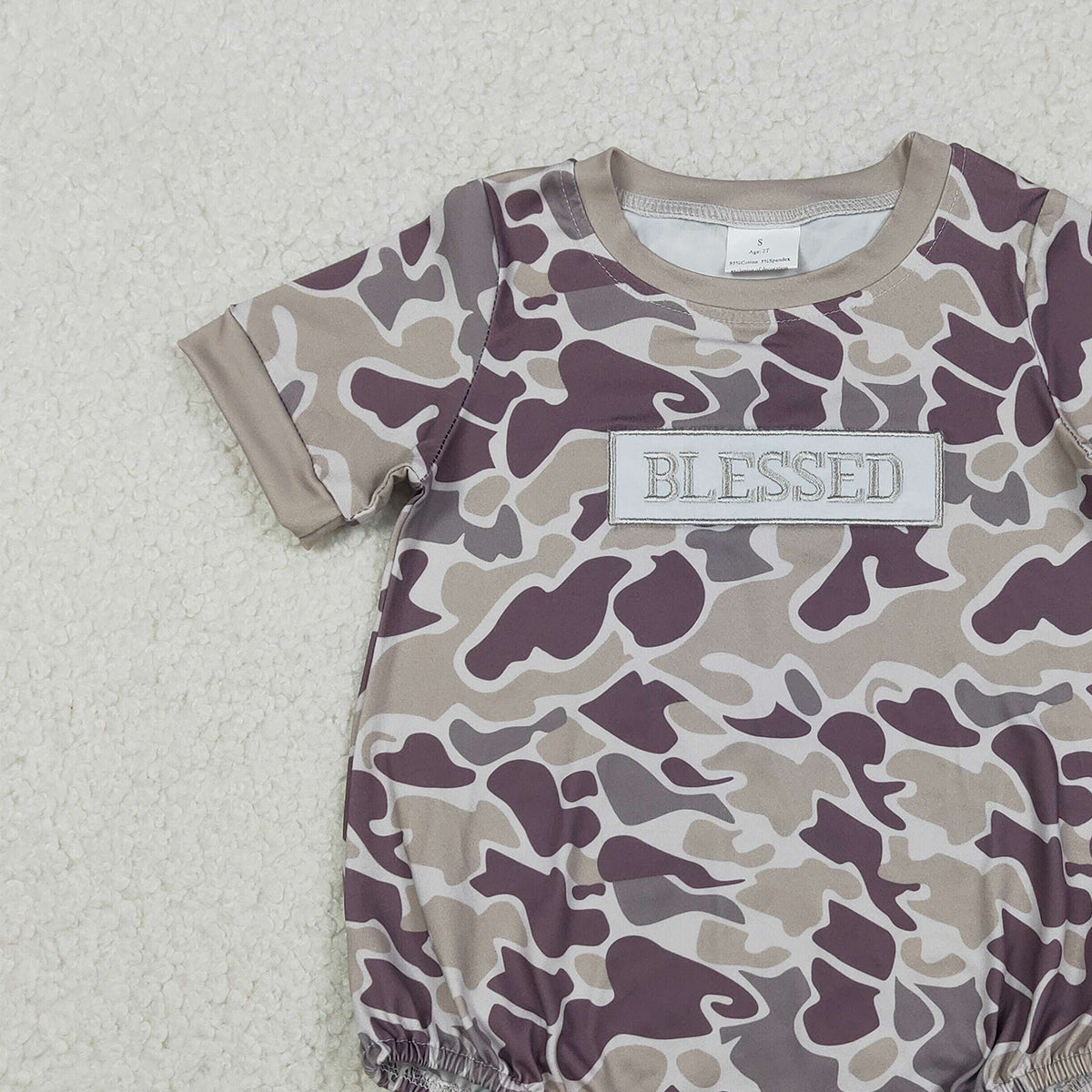 Embroidery 'Blessed' Baby Boys Southern Grey Camo Rompers Cute Baby Boy Outfit with Embroidery Detailing