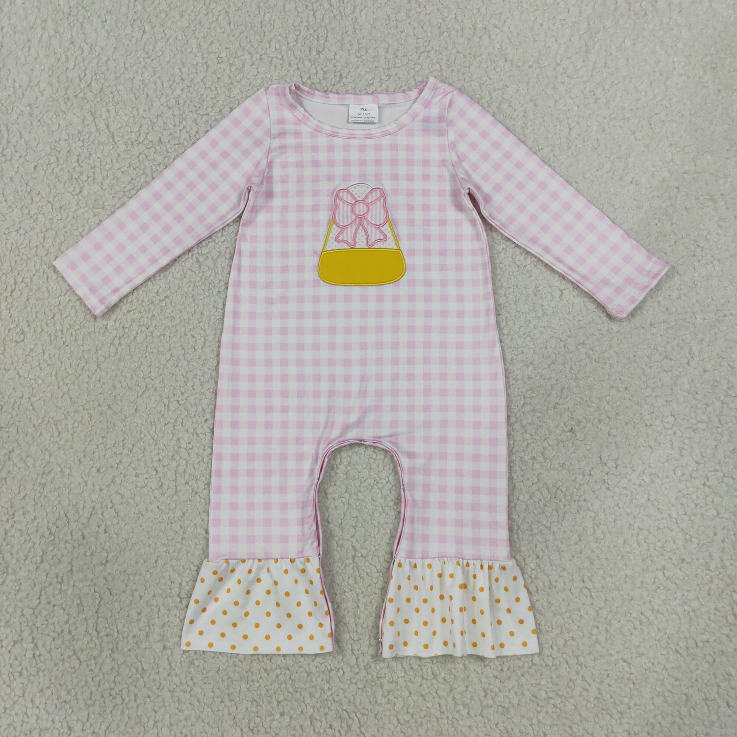 halloween candy embroidery plaid polk dots romper