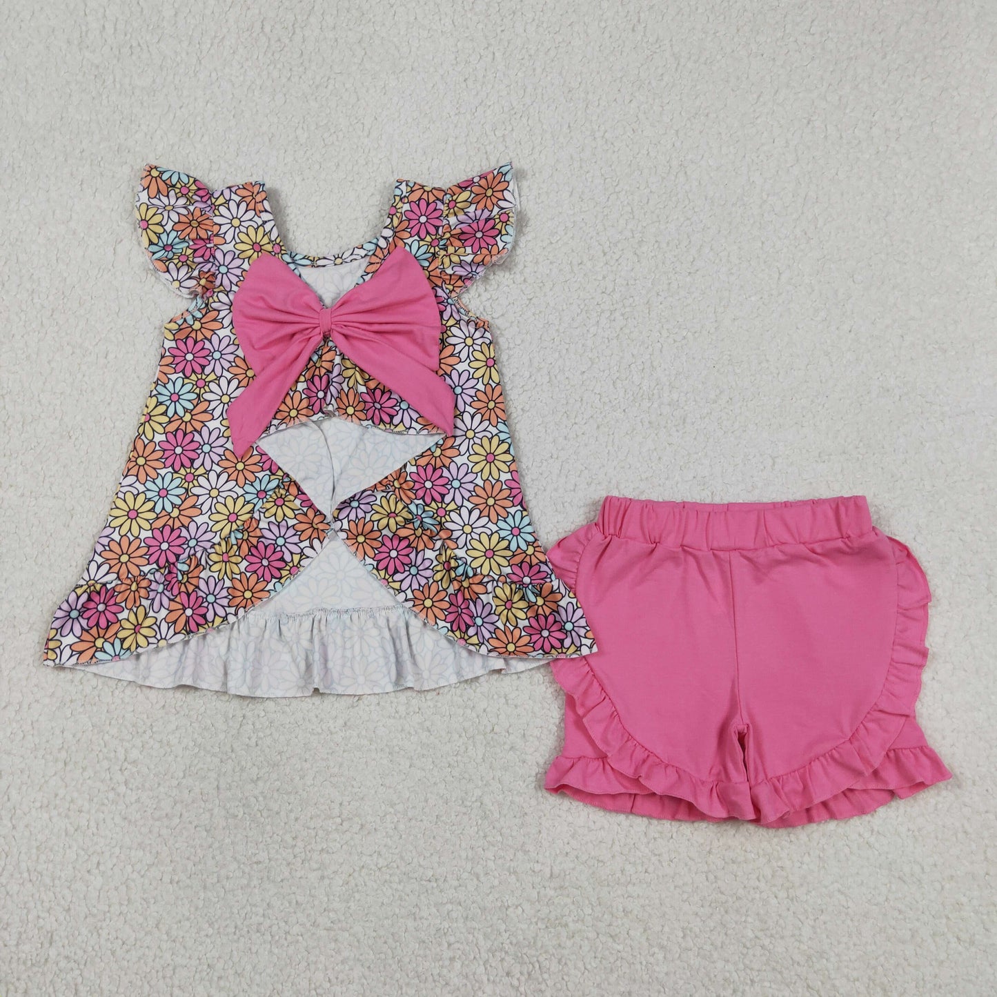 daisy flower backless shorts set summer toddler girl clothing