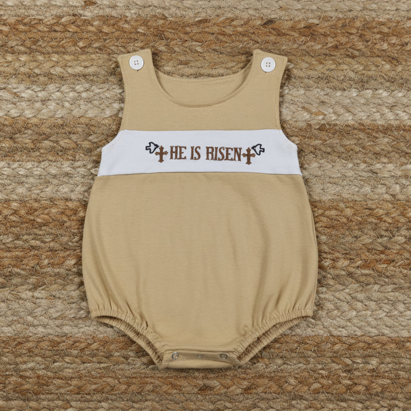 he is risen embroidered easter boy bubble