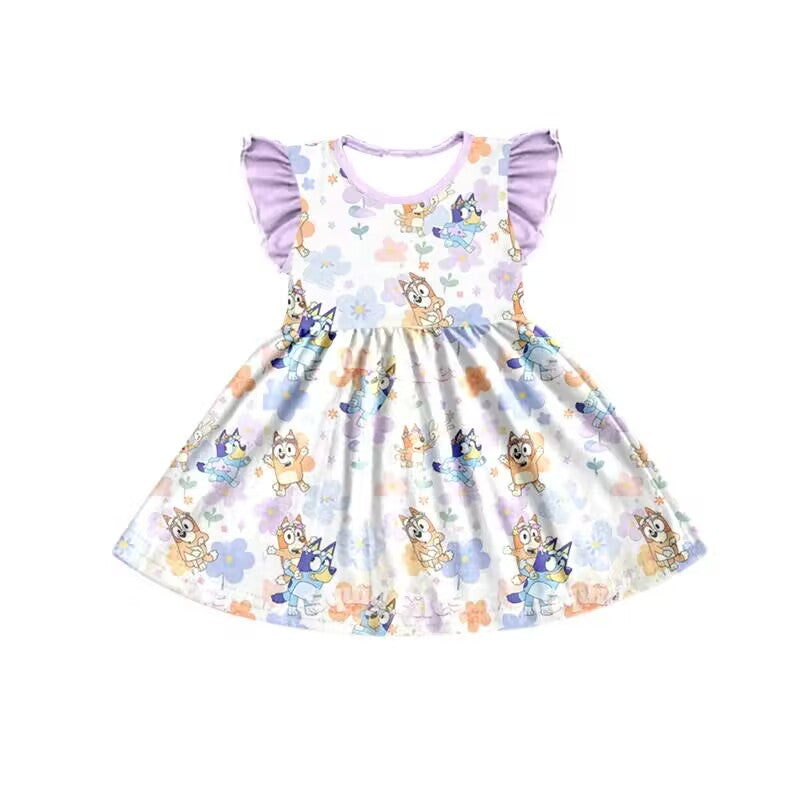 GSD1079 Floral purple flying sleeve dress