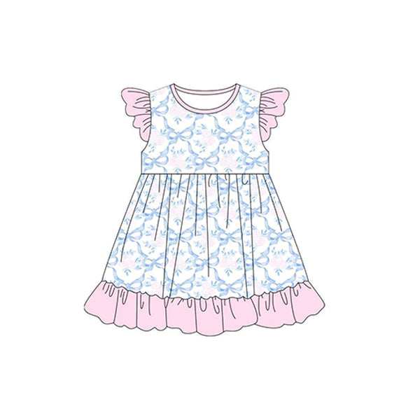 GSD1152 Flower bow pink lace flying sleeve dress D 7.11