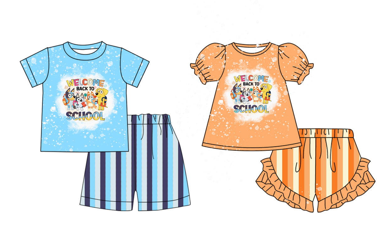 pre-order BSSO0804 back to school bluey blue short-sleeved striped shorts set