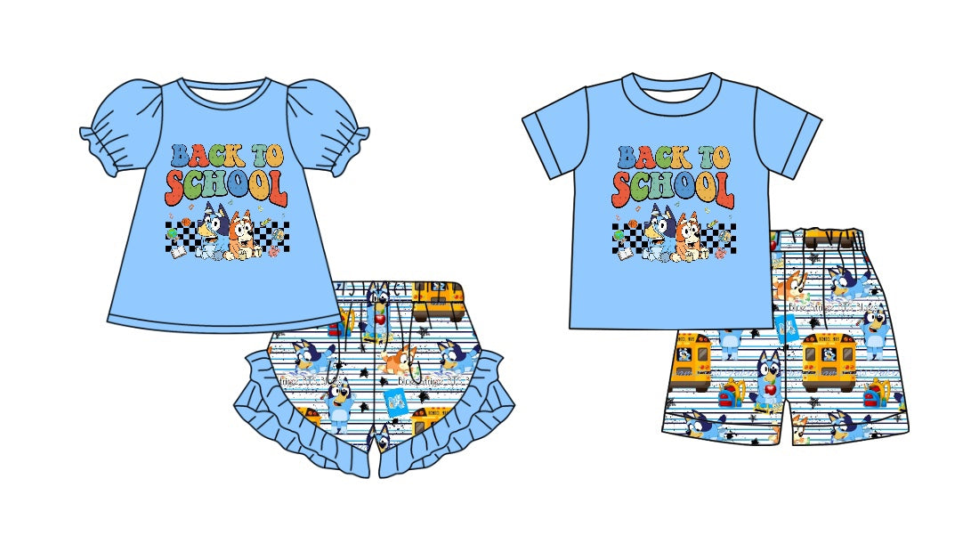 pre-order GSSO0944 back to school blue short sleeve striped lace shorts suit