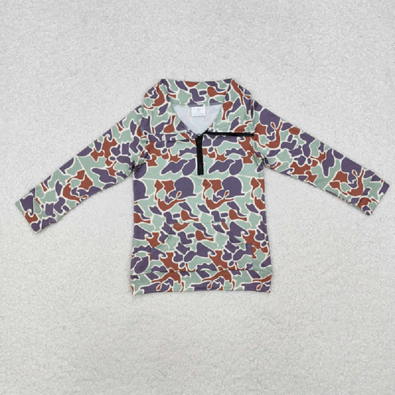 Sibling Baby Boys Long Sleeves Western Camo Pocket Half Zipper Pullovers Top D 820