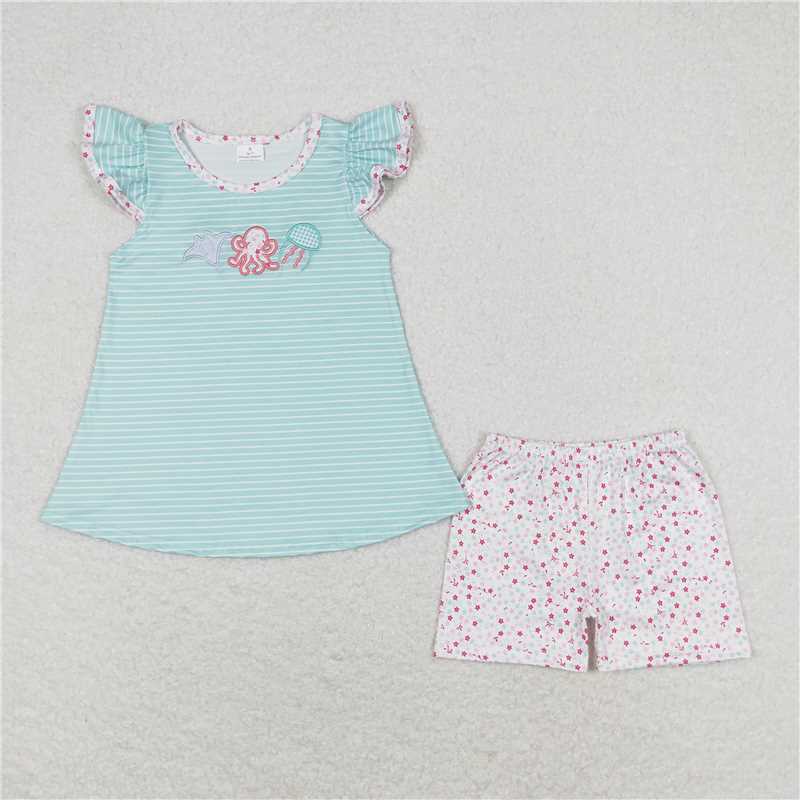 Match Baby Girls Blue Stripes Octopus Sibling Sister Clothes Sets