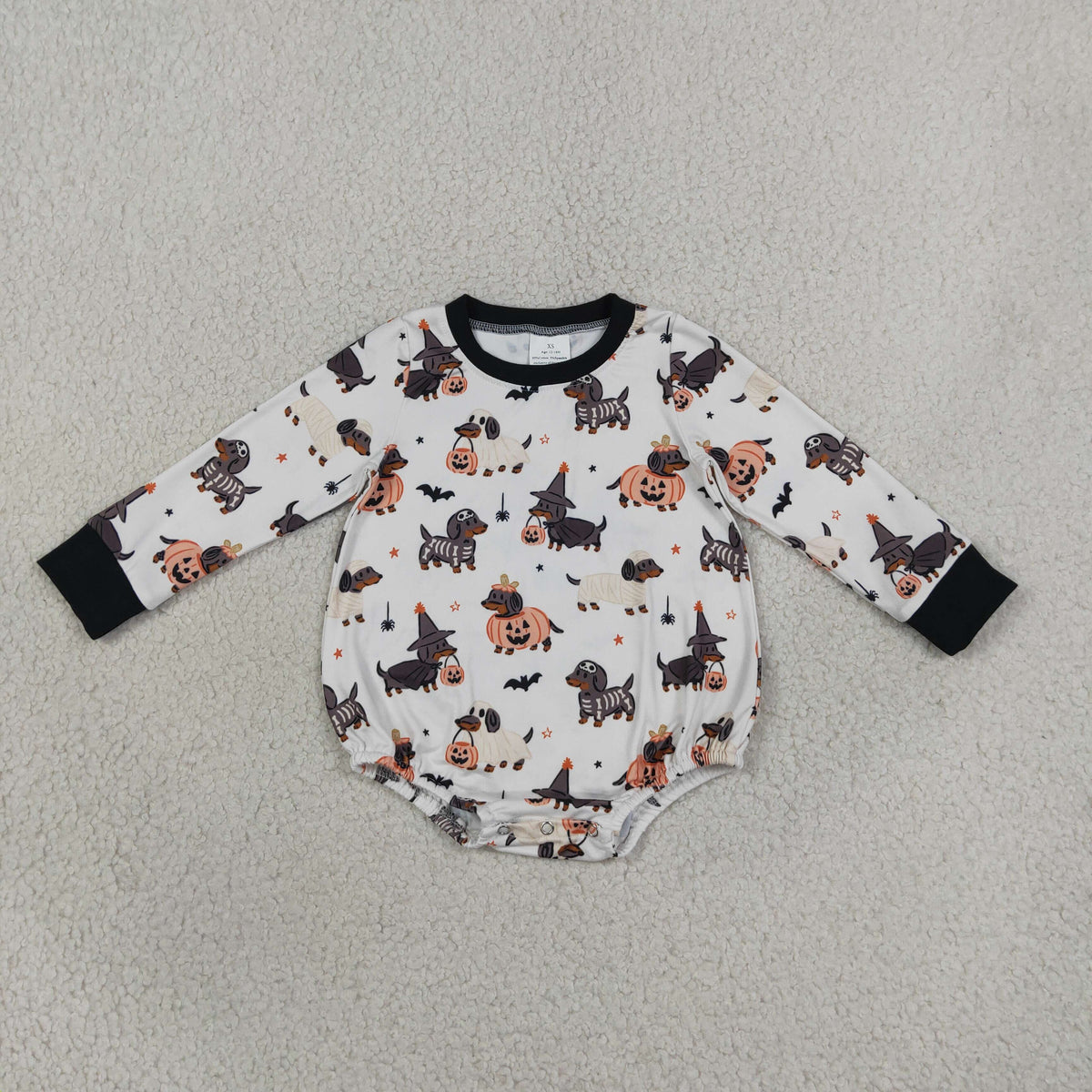 LR3238 Halloween orange and black dachshund dogs boy romper