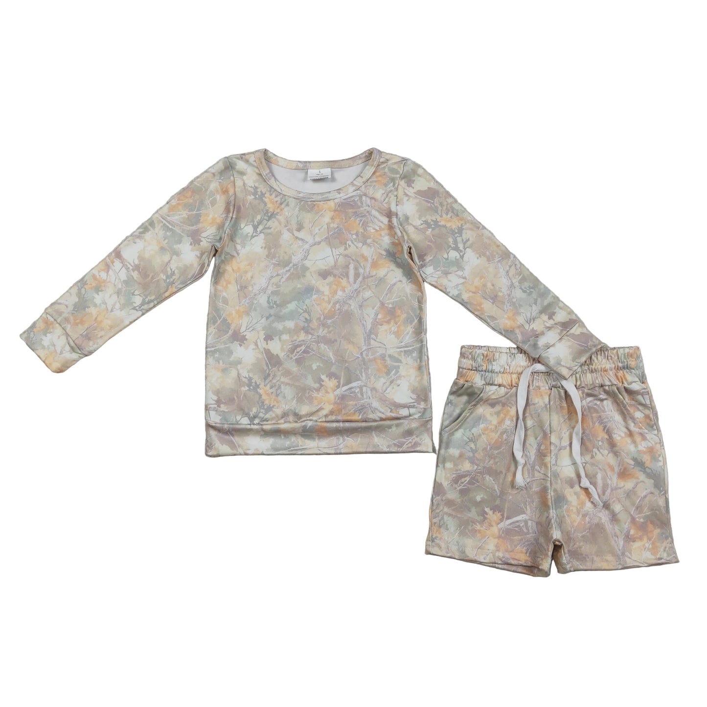 long sleeve camo shorts set