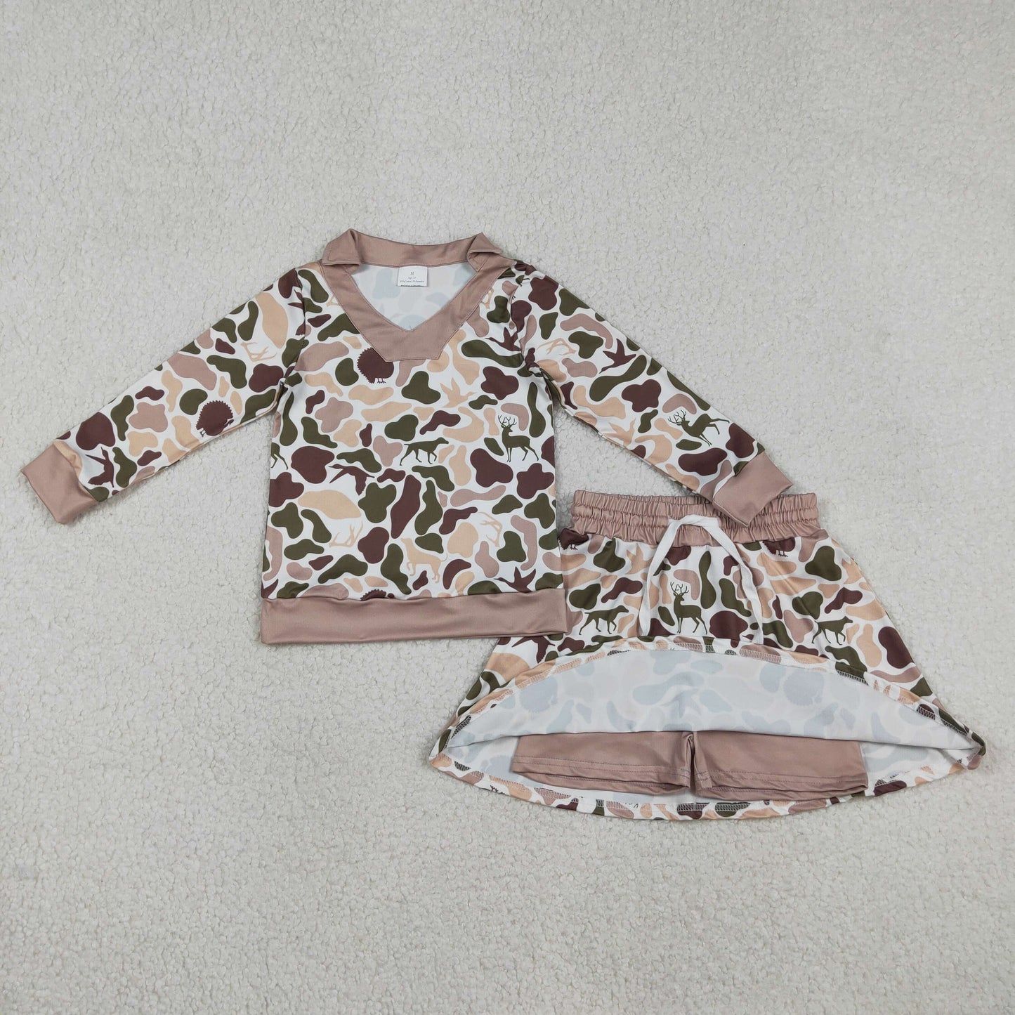 long sleeve camo pullover skort set outfit