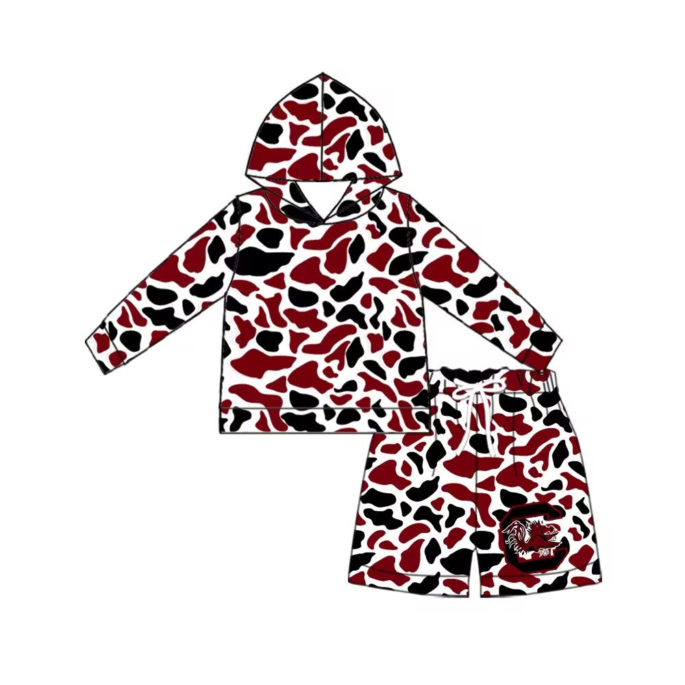 MOQ 5 one items TAT 6-8weeks 95%cotton 5%spandex custom football team camo hoodie shorts set